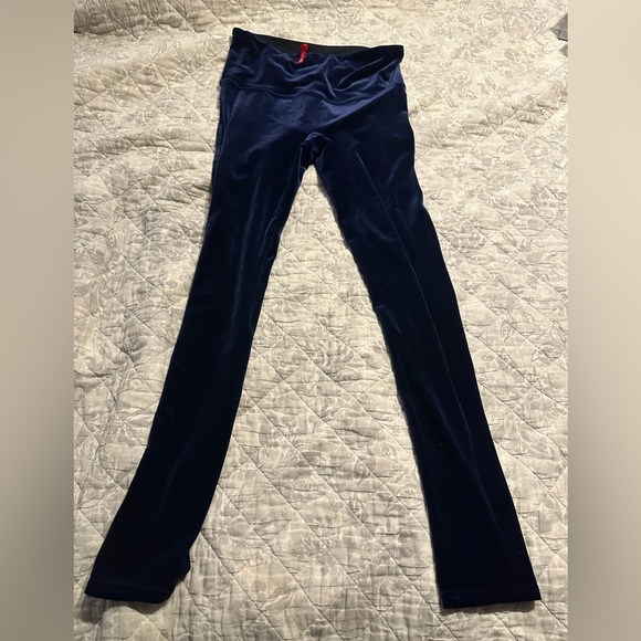 Spanx midnight blue velvet velour pull on stretch support leggings - Picture 1 of 3